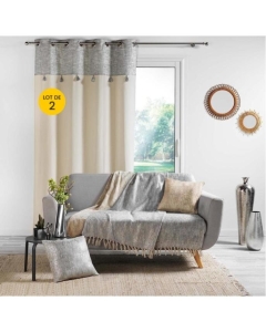 Lot de 2 Rideaux a oeillets 140 x 240 cm polycoton + haut métallisé Sultan Argent