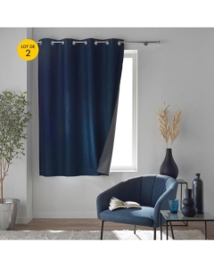 Lot de 2 rideaux à œillets 140 x 180 cm 100% occultant thermique - Modèle Crépuscule Bleu