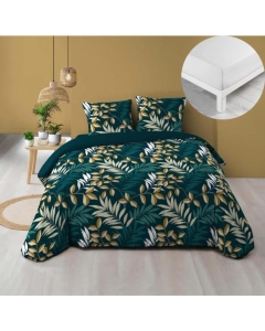 Pack housse de couette 260 x 240 cm Nelida + drap housse 160 x 200 Blanc