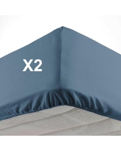 Lot de 2 Draps housse bonnet 30 cm 2 personnes 140 x 190 cm microfibre Oscar Bleu