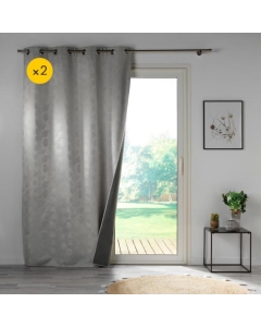 Lot de 2 Rideaux a oeillets 140 x 260 cm 100% occultant/jacquard Lunella Gris