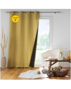 Lot de 2 rideaux à oeillets 140x 260 cm doublés polaire thermique Jupiter Ocre
