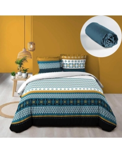 Pack housse de couette 220x240 cm Daria + drap housse 140x190x30 Bleu