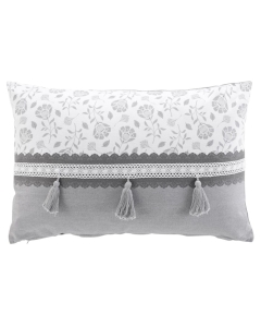 Coussin dehoussable pompon 40x60 cm coton/polyester imp.+dentelle Flavie