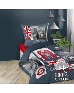 Housse de couette enfant 140 x 200 cm coton + 1 taie Londres Big ben