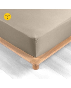 Lot de 2 Drap housse percale de coton 78fils ultra doux 160 x 200 cm Sable