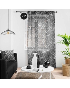 Lot de 2 Voilages a oeillets 140 x 240 cm voile sablé imprimé Cabana Noir