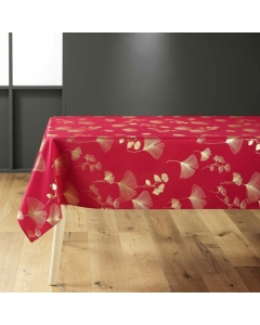 Nappe rectangle 150 x 300 cm polyester imprimé metallisé Bloomy rouge