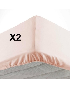 Lot de 2 Draps housse bonnet 30 cm 2 personnes 140 x 190 cm microfibre Oscar Nude