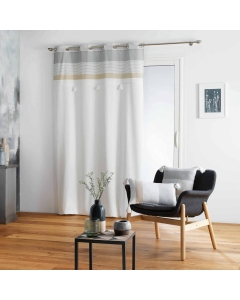 Rideau 100% coton a oeillets 140 x 240 cm à pompons Iliade
