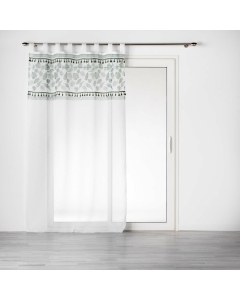 Panneau a passants 140 x 280 cm voile sable+top imprime+pompon milagreen Blanc