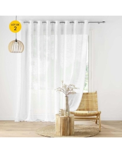 Lot de 2 voilages grande largeur à œillets 300 x 240 cm - Effet lin tissé Haltona Blanc