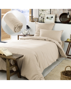 Pack Housse de couette chaude en flanelle 140 x 200 cm + drap housse 90x190 Candice Beige