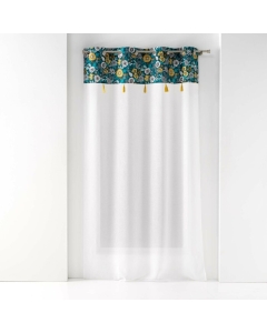 Panneau a oeillets 140 x 240 cm voile sable+top imprime+pompon bohoflora Bleu