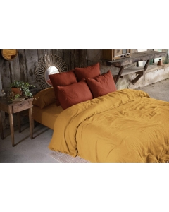 Housse de couette double gaze de coton Bio 240x220 cm 4 taies Safran/Terracotta