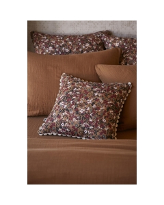 Coussin déhoussable avec croquet 40 x 40 cm gaze de coton imprimée capucine camel Marron