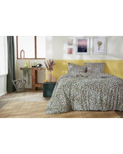 Parure de lit 140 x 200 cm - Housse de couette + 1 taie d'oreiller - Coton imprimé Myosotis Multicolore