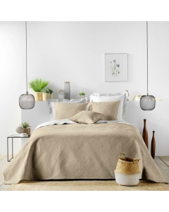 Couvre lit 2p mat.+2 hc 60x60 220 x 240 cm microfibre unie romane Lin