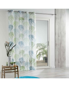 Voilage a oeillets 140 x 240 cm voile imprime transfert blue vegetal Blanc
