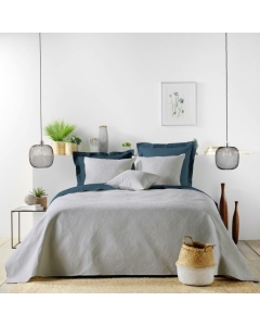 Couvre lit 2p mat.+2 hc 60x60 220 x 240 cm microfibre unie romane Gris