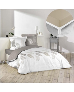 Pack parure de couette 260x240 cm Goyave + drap housse 160x200x30 Beige