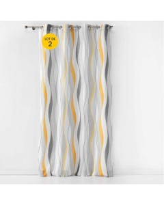 Lot de 2 Rideaux déco a oeillets 140 x 260 cm polyester imprime Ondulys Jaune/Blanc