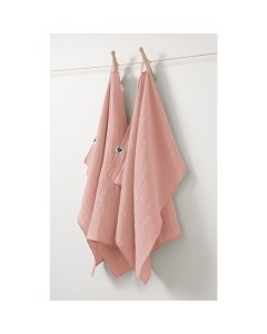 Lot de 2 essuie-mains gaze de coton 50 x 70 cm gaïa rose pêche Rose