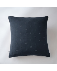 Taie d'oreiller brodée en gaze de coton 60 x 60 cm Gaïa Boho Bleu marine
