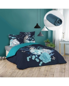 Pack housse de couette 220x240 cm Siffloti + drap housse 140x190 Bleu