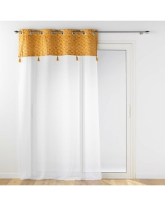 Voilage a oeillets 140 x 240 cm voile sablé + haut velours Evie Ocre