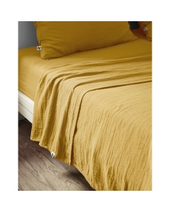 Pack drap plat 240 x 300 cm + Drap housse 140x 190 cm Double gaze de coton safran