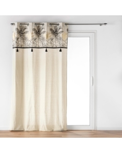Rideau a oeillets 140 x 240 cm  polycoton + pompons  Papaya