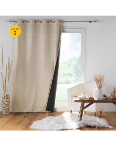 Lot de 2 rideaux à œillets isolant doublé polaire Jupiter Beige 140 x 260 cm