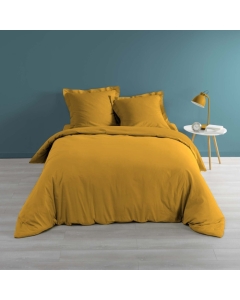 Housse de couette 2 personnes 260 x 240 cm percale uni 78 fils percaline Ocre
