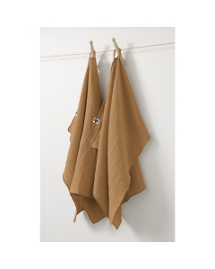 Lot de 2 essuie-mains gaze de coton 50 x 70 cm gaia camel Marron