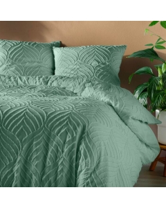 Housse de couette 240 x 220 cm microfibre unie tuftee heltie Sauge