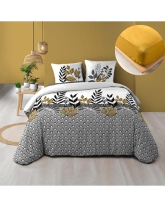 Pack housse de couette 220 x 240 cm Catalia + drap housse 140 x 190 Jaune