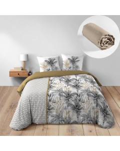 Pack Housse de Couette Dakar 240 x 220 cm + Drap Housse 140x190 cm Beige