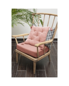 Coussin capitonné 5 points avec pompons gaze de coton 40 x 40 cm gaïa rose pêche Rose