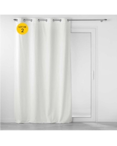 Lot de 2 Rideaux tamisant à oeillets 140 x 260 cm velours relief Velouriane Blanc