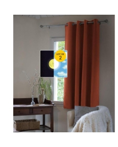 Lot de 2 Rideaux occultant luxe spécial petites fenêtres 140 x 180 cm Obscure Terracotta