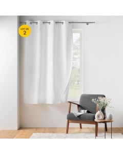 Lot de 2 Rideaux petite hauteur 135 x 180 cm isolant thermique microfibre Micropolar Blanc