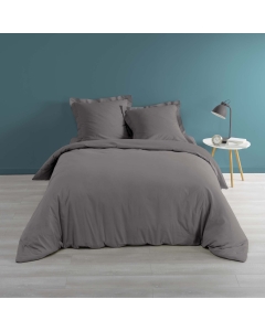 Pack housse de couette + drap housse + 2 taies 220 x 240  cm en percale de luxe Anthracite