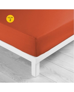 Lot de 2 draps Housse Queen size 160 x 200 x 30 cm Coton 57 fils Paprika