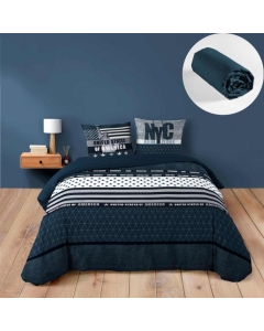 Ensemble de Lit States : Housse de Couette 240 x 220 cm avec Drap-Housse Bleu 140x190 cm - Esprit USA
