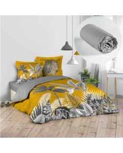 Pack parure de couette 240 x 220 cm Isibelle + drap housse 140 x 190 x 30 Galet