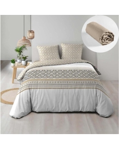 Pack parure de couette 220 x 240 cm Sybille + drap housse (140) Beige