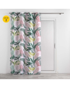 Lot de 2 Rideaux a oeillets 140 x 260 cm polyester imprimé Assana Rose