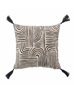 Coussin dehous. pompons 45 x 45 cm polycoton imprime Pandore Noir