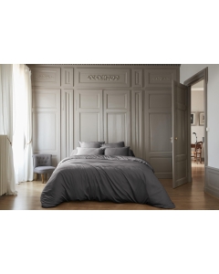Pack Housse de couette 240 x 220 cm bambou de satin 120 fils Salomé + Drap housse 140 x 190 cm  Anthracite